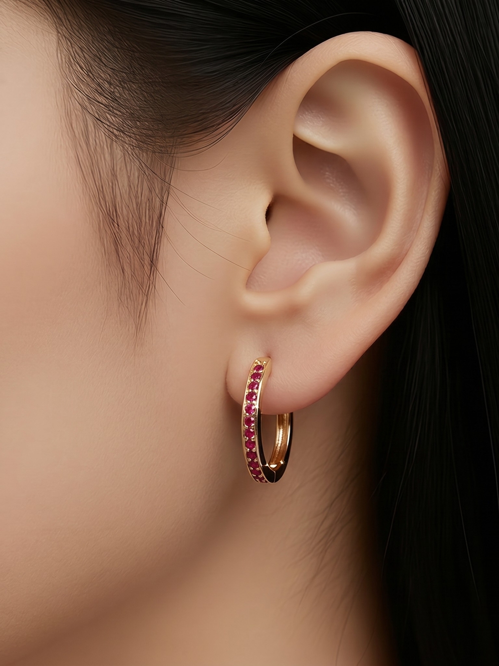 kate spade Gold Hoop Earrings with Fuchsia Stones